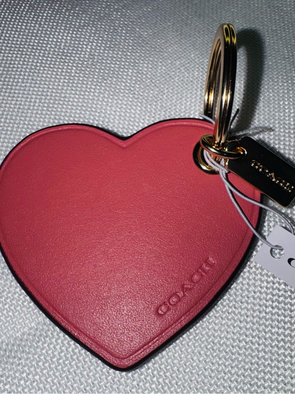 Coach Pink Heart Leather Bag Charm Keychain Gold Tone NWT Cute Coquette - Picture 2 of 4